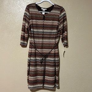 NWT STUDIO ONE NEW YORK LONG SLEEVE LACE DRESS WITH BROWN SLIP,